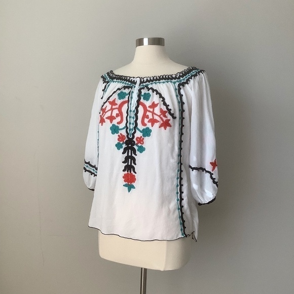 POUPETTE ST BARTH Floral Embroidered 3/4 Sleeve Blouse L‎ - Picture 4 of 16